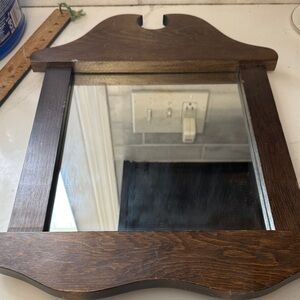 Vintage Mid-century Wood Wall Mirror keyhole cutout scalloped edge